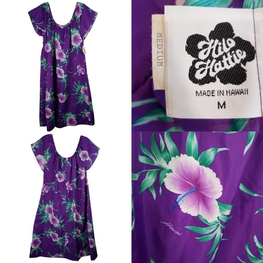 Hilo Hattie's Dress Hawaii Womens Medium Purple Floral Short Sleeve Sundress New